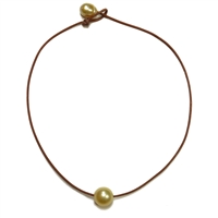 photo of Wendy Mignot Gold South Sea Single Pearl and Leather Necklace