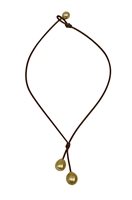 photo of Wendy Mignot Rain Two Drop South Sea Gold Pearl and Leather Necklace
