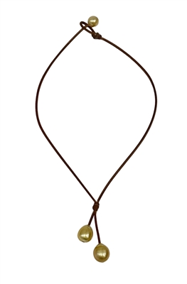 photo of Wendy Mignot Rain Two Drop South Sea Gold Pearl and Leather Necklace