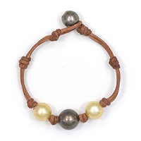 photo of Wendy Mignot Three Tahitian Pearl and South Sea Gold Pearl and Leather Bracelet