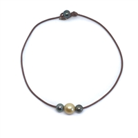 photo of Wendy Mignot Daisy Tahitian Pearl and South Sea Gold Pearl and Leather Necklace