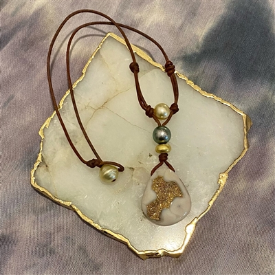 Golden Druzy with Tahitian and South Sea Pearls Necklace