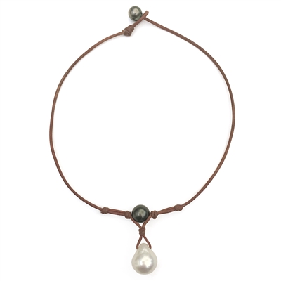 photo of Wendy Mignot Grove Tahitian Pearl and South Sea White Pearl and Leather Necklace