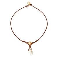 photo of Wendy Mignot Grove South Sea Gold Pearl and South Sea White Pearl and Leather Necklace