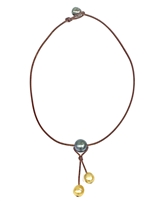 photo of Wendy Mignot Tahitian Pearl and South Sea Gold Pearl and Leather Syn Necklace