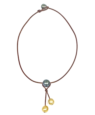 photo of Wendy Mignot Tahitian Pearl and South Sea Gold Pearl and Leather Syn Necklace