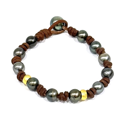 photo of Wendy Mignot All Around the World Tahitian Pearl and Leather with 22k Gold Bead Bracelet