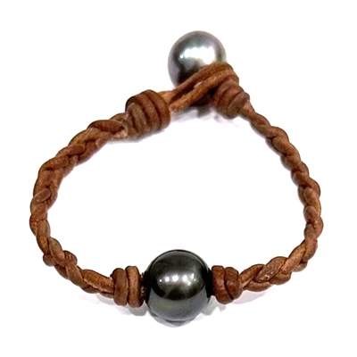 photo of Wendy Mignot Bora Bora Simple Braid Tahitian Pearl and Leather Bracelet