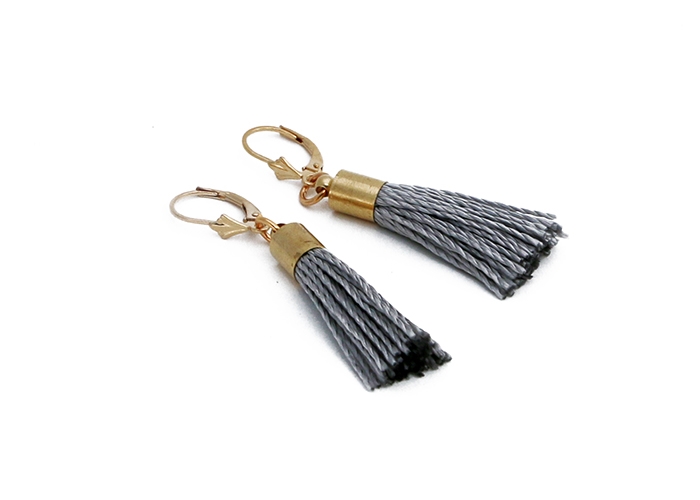 Custom Small Lever Grey Silk Tassel Earrings