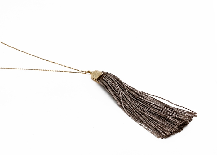 Custom Taupe Silk Tassel Necklace