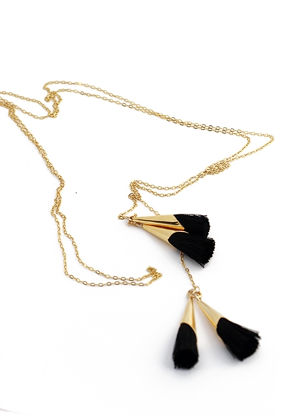 Custom Gold Chain Necklace With Black Tassels by Janesko