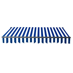 Motorized Retractable Black Frame Patio Awning 10 x 8 Feet - Blue and White Stripes - ALEKO