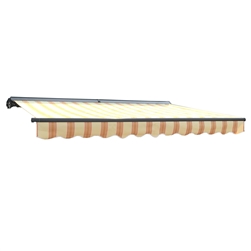 Half Cassette Motorized Retractable Patio Awning - 12 x 10 Feet - Multi-Striped Yellow - ALEKO