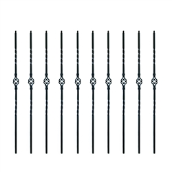 Black Powder Coated Baluster - Single Basket Spindles Design - 44 Inches - Pack of 10 - ALEKO