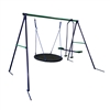 Outdoor Sturdy Child Swing Set with Saucer Mat and Glider - Blue and Green - ALEKO