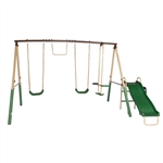 Outdoor Sturdy Child Swing Set with 2 Swings, Trapeze, Glider, and Slide - Green - ALEKO