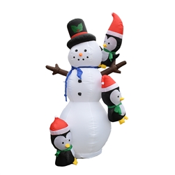 Giant Inflatable LED Snowman with Hanging Penguin Friends - 8 Foot - ALEKO