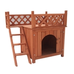 DH28X20X25WD Luxurious Cedar Wooden Dog Kennel with Side Steps and Balcony 28 X 20 X 25 Inches (0.7 X 0.5 X 0.6 m)