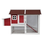 Barn Style Wooden Chicken Coop - 67 x 32 x 43 Inches - Red with White Trim