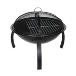 Classic Round Steel Fire Pit with Flame Retardant Lid - Black - 22 Inches - ALEKO