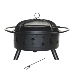 Steel Fire Pit Bowl with Mesh Cap, Log Grate and Poker 30 Inches - Black- ALEKO