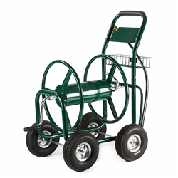 ALEKO GHRC400 Heavy Duty Outdoor Industrial 4 Wheel 400 Foot (121.9 m) Hose Capacity Reel Hose Cart, Green