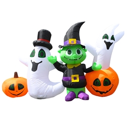 Inflatable Waving Halloween Ghost and Goblin Friends - 3.9 Foot