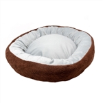 Extra Plush Round Dog Bed with Removable Pillow - 22 x 17.5 Inches - Brown and Gray - ALEKO