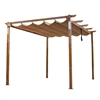 Aluminum Outdoor Retractable Pergola with Solar Powered LED Lamps and Wooden Finish  - 13 x 10 Ft - Sand - ALEKO