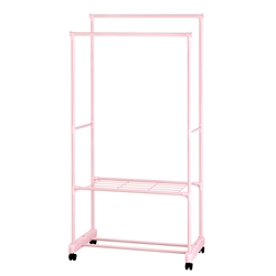 Portable Garment Clothes Organizer Rack with Shelves - 62 Inches Tall -Pink