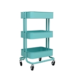 Lightweight Carbon Steel 3-Tier Rolling Utility Trolley Cart - Light Blue - ALEKO