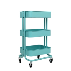 Lightweight Carbon Steel 3-Tier Rolling Utility Trolley Cart - Light Blue - ALEKO