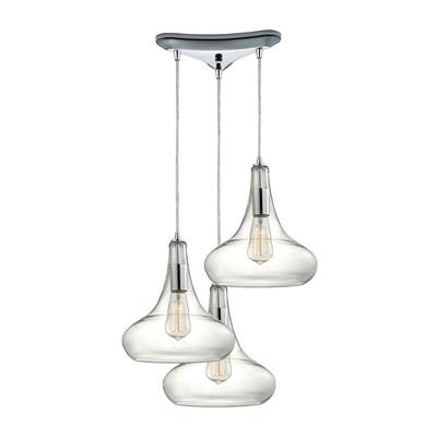 ELK Orbital 3 Light Pendant In Polished Chrome And Clear Glass - 10422/3