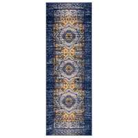 Manhattan Navy-Orange Medallion Runner Rug 2'6"x7'6"