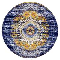 Manhattan Navy-Orange Medallion Round Rug 6'6"x6'6"