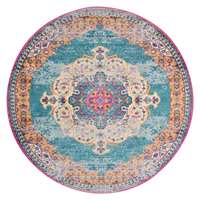 Manhattan Blue-Orange Medallion Round Rug 6'6"x6'6"