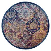 Manhattan Navy-Orange Damask Round Rug 6'6"x6'6"