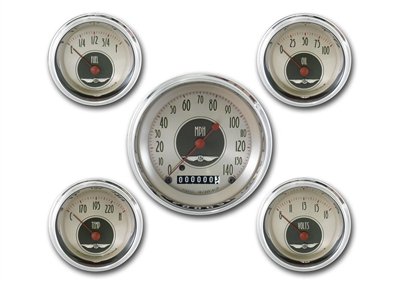 All American Nickel 5 GAUGE SET   (3 3/8" SPEEDO & 4- 2 1/8" GAUGES fuel 240-33ohm)