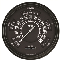 Chevy Car 1949-50 Black "ClassicLine" Six-Instrument (Speedometer, Tachometer, Fuel [0-30 ohm], Temperature, Voltage, and Oil) Package.