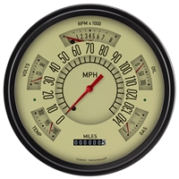 1949-50 Tan "ClassicLine" Six-Instrument (Speedometer, Tachometer, Fuel [0-30 ohm], Temperature, Voltage, and Oil) Package.