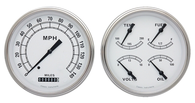 CLASSIC WHITE 5" SPEEDO, QUAD (fuel 240-33ohm) *