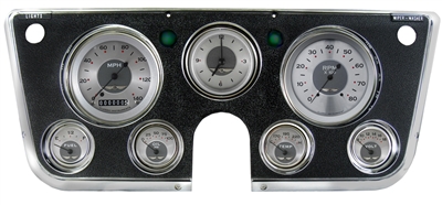 ALL AMERICAN 7-GA 5" SPEEDO, TACH, 4- 2 1/8" GAUGES (fuel 0-90ohm), 3 3/8" CLOCK