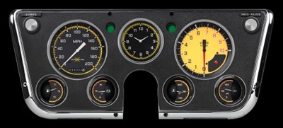 AUTOCROSS YELLOW 7-GA 5" SPEEDO, TACH, 4- 2 1/8" GAUGES (fuel 0-90ohm), 3 3/8" CLOCK