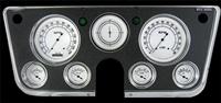 CLASSIC WHITE 7-GA 5" SPEEDO, TACH, 4- 2 1/8" GAUGES (fuel 0-90ohm), 3 3/8" CLOCK