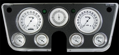 CLASSIC WHITE 7-GA 5" SPEEDO, TACH, 4- 2 1/8" GAUGES (fuel 0-90ohm), 3 3/8" CLOCK