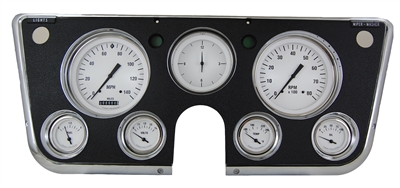 WHITE HOT 7-GAUGE 5" SPEEDO, TACH, 4- 2 1/8" GAUGES (fuel 0-90ohm), 3 3/8" CLOCK