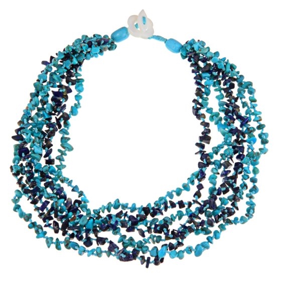 Glitzy Rocks  Turquoise and Lapis Chip Sterling Silver 7-Row Necklace, 20"