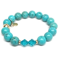 Julieta Jewelry Turquoise Magnesite Swarovski Crystal "Paris" 14kt Gold over Sterling Silver Stretch Bracelet