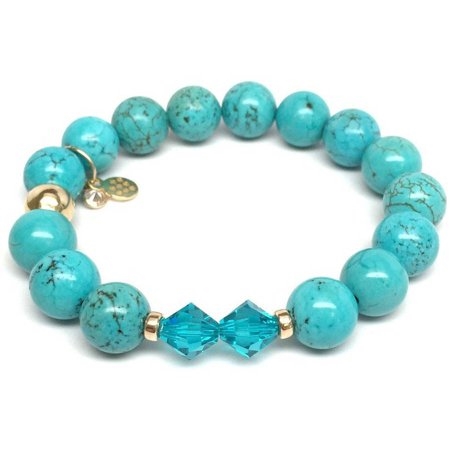 Julieta Jewelry Turquoise Magnesite Swarovski Crystal "Paris" 14kt Gold over Sterling Silver Stretch Bracelet