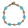 81stgeneration Women's Brass Gold Tone Simulated Turquoise Flower Bead Ankle Anklet Bracelet, 26 cm